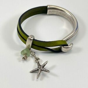 Montana Leather Designs Green Leather Sterling Side Hook Starfish Charm Bracelet